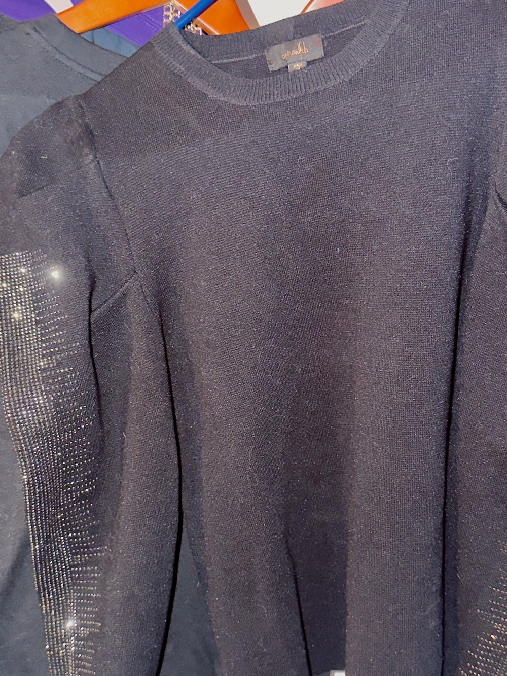 Women’s Luxury On twelfth black Pullover Sweater with crystal Sleeves. Luxury S